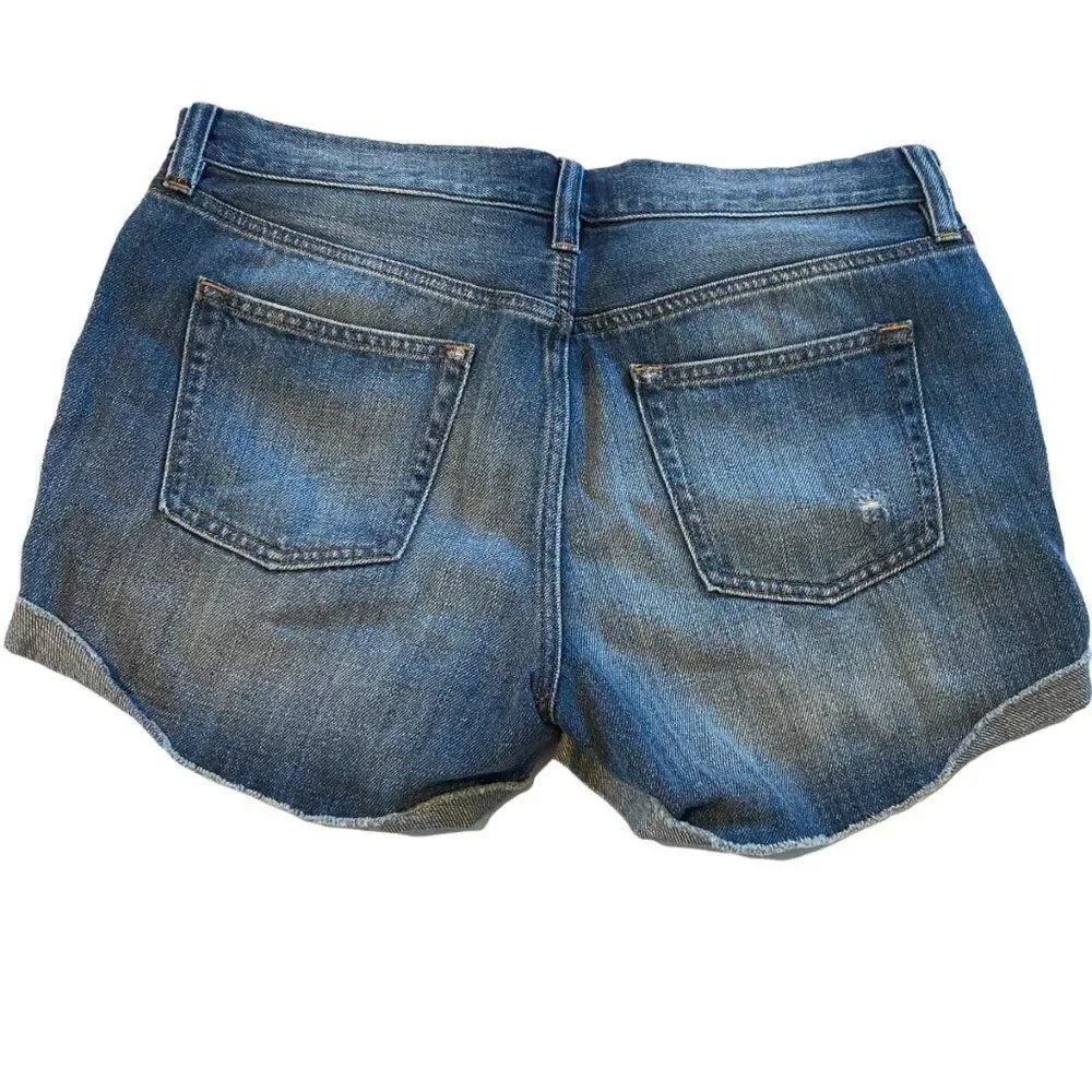 J.Crew Blue Denim Distressed Cuffed Jean Shorts Sz‎ 27